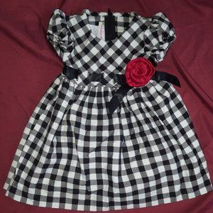Ashley Ann Baby Girl Size 18 Month Black & White Plaid Dress with Rose